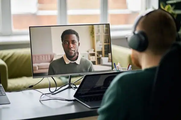 Man attending online mediation Hyde MIAMS session